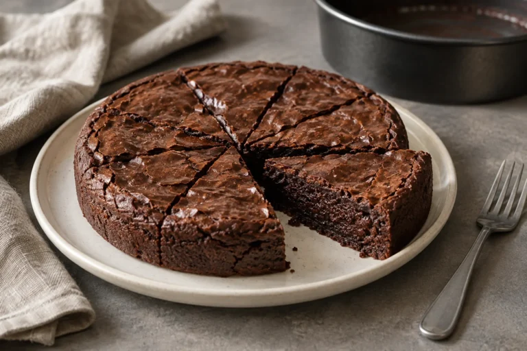 Brownie en freidora de aire con costra fina e interior denso y húmedo.