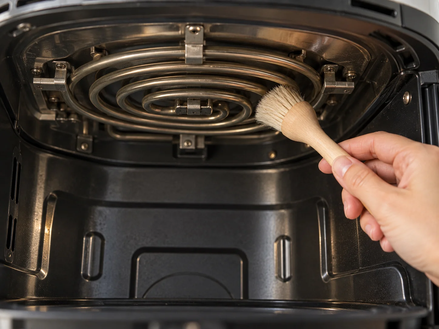 Limpieza de la resistencia de una airfryer con cepillo suave