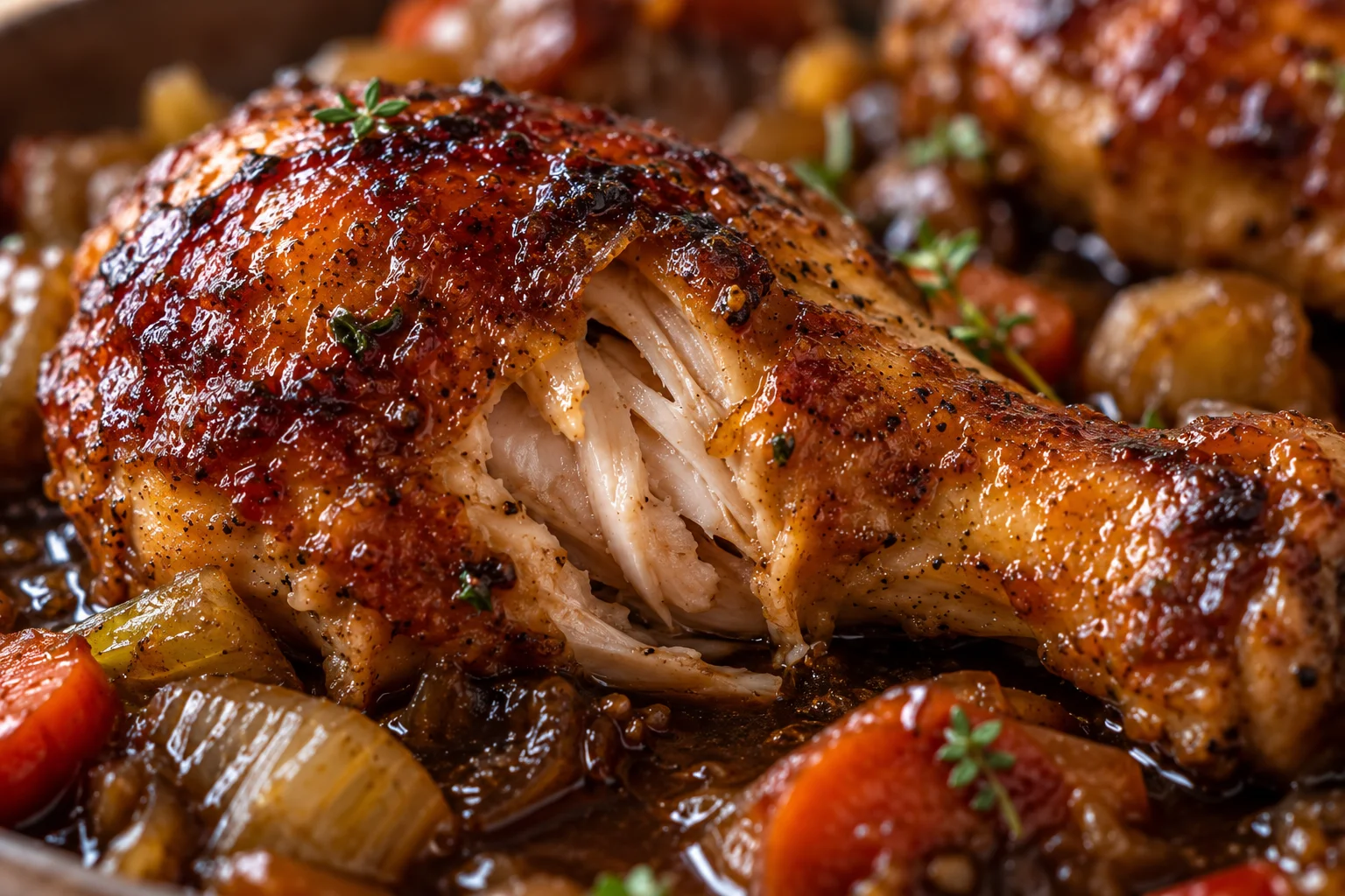 Primer plano de muslos de pollo a la cerveza negra en airfryer jugosos y crujientes