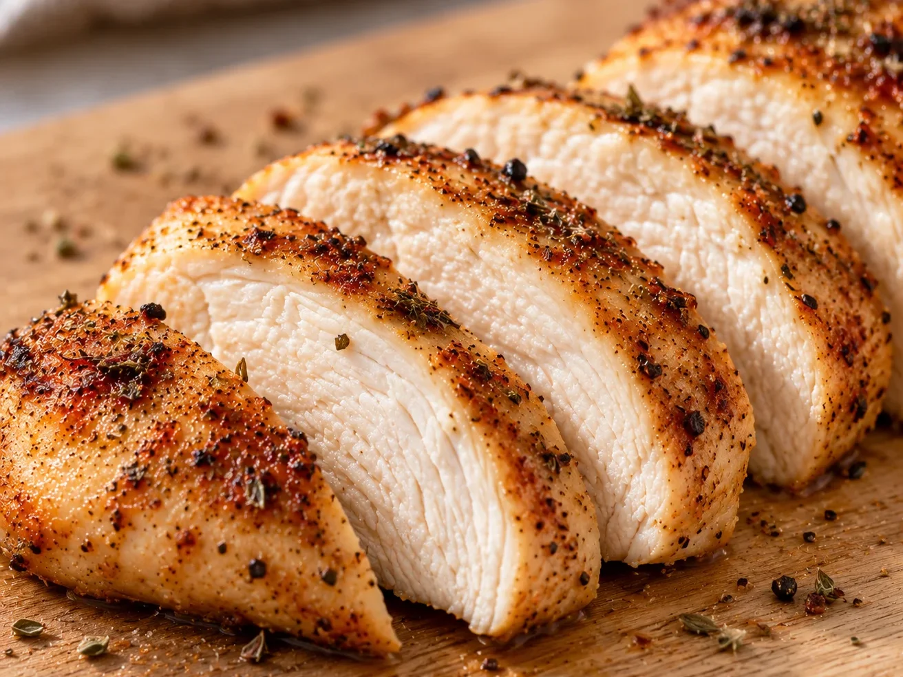 Pechuga de pollo cocinada en Airfryer servida en lonchas
