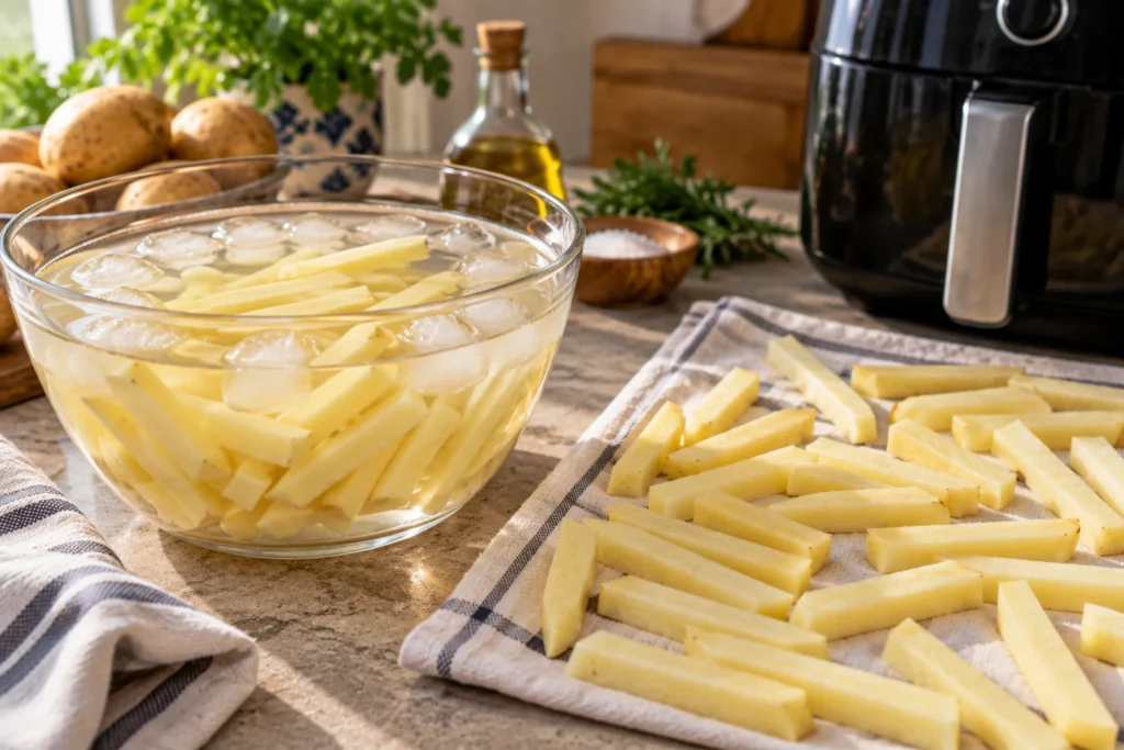 Truco de remojar y secar las patatas para que queden crujientes en airfryer