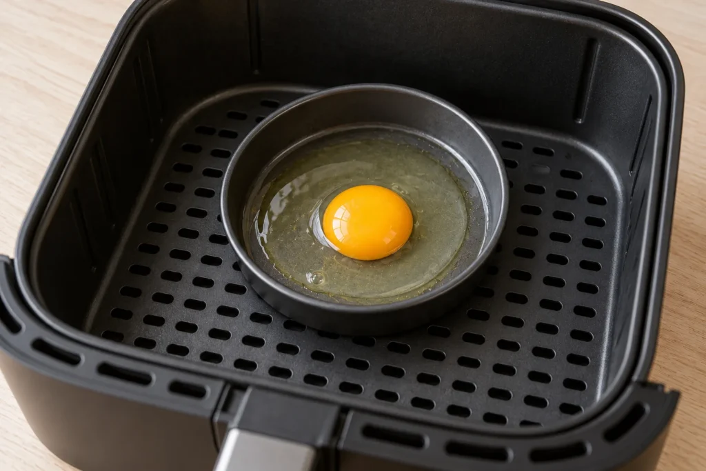 huevos fritos en freidora de aire con papel de horno