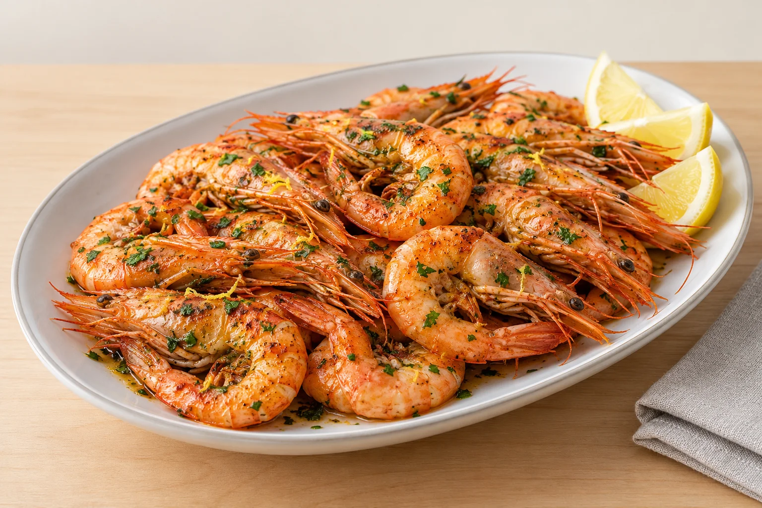 Langostinos en freidora de aire con ajo, perejil y limón